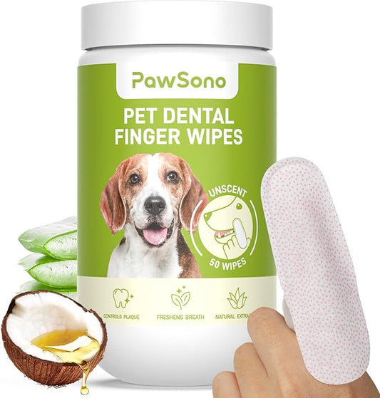 Dog Teeth Cleaning Wipes, Fresh Breath Pet Dental Finger Wipes for Dogs & Cats, Dog Dental Wipes Teeth Wipes, Lick-Safe Pet Toothbrus for Easy Removal of Tartar Buildup, Unscented, 50 PCS-PawvioPets