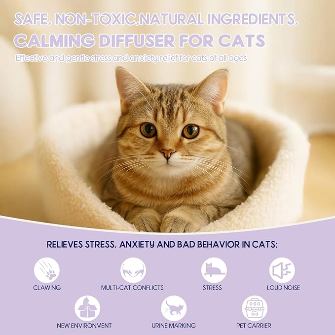80S Cat Calming Diffuser Kit – Cat Pheromones Calming Liquid, Cat Pheromones Diffuser, 30 Days Continuous Stress & Anxiety Relief, Perfect for Multi-Cat Households, Fits All Common Diffuser Plug in-PawvioPets