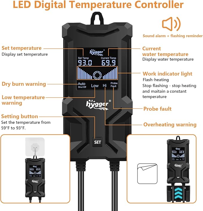 hygger Aquarium Heater, Submersible Fish Tank Heater with Over-Temperature Protection and Automatic Power-Off, Fish Heater with Digital Controller for Freshwater and Saltwater (800W)-PawvioPets