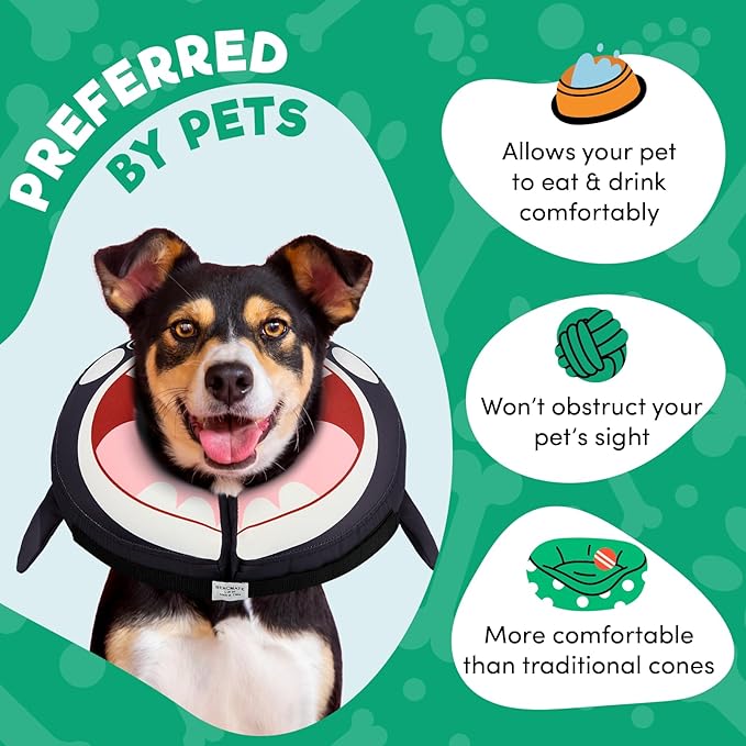 BENCMATE Inflatable Dog Cone Collar Alternative, Soft Dog Cone for Small Medium Large Dogs and Cats, Neck Recovery ECollar Donut Collar After Surgery (Large+, Orca)-PawvioPets