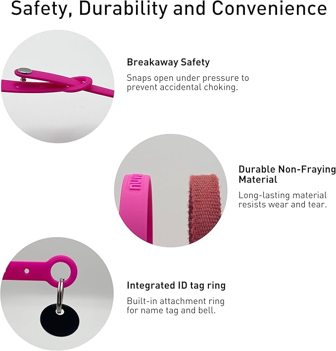 Breakaway Cat Collar - Soft, Comfortable, and Lightweight Safety Buckle Collar with Name Tag Ring for Outdoor Cats and Sensitive Skin Kittens by Nuvuq (6 ⅞" to 10 ¼", Pink)-PawvioPets