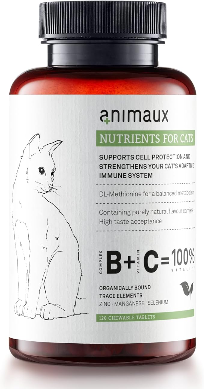 animaux – nutrients for Cats, All-Natural Cat Vitamins, Cat Essentials to Strengthen The Immune System & Natural Cell Protection, Healthy Skin & Shiny Coat, 120 Chewable Tablets, 120 Days Supply-PawvioPets