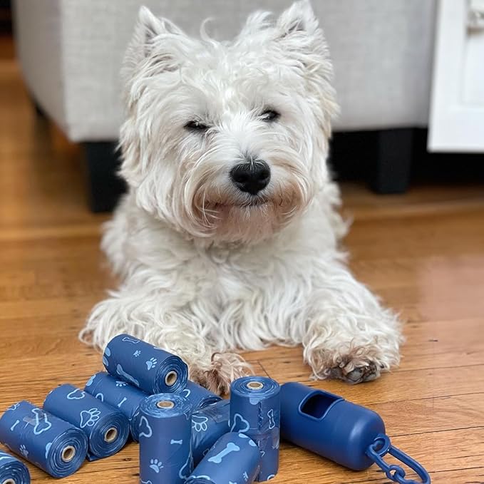 Best Pet Supplies Dog Poop Bags (150 Bags) for Waste Refuse Cleanup, Doggy Roll Replacements for Outdoor Puppy Walking and Travel, Leak Proof and Tear Resistant, Thick Plastic - Blue (Unscented)-PawvioPets