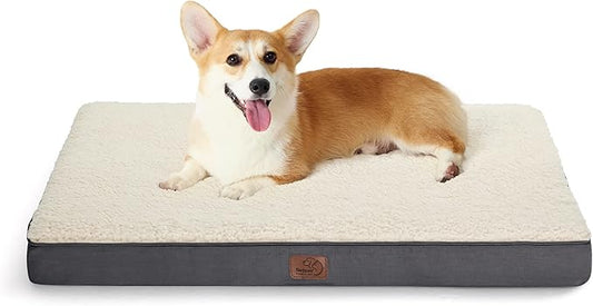 Bedsure Dog Bed Medium Size Dog - Orthopedic Flat Puppy Beds with Removable Washable Cover, Egg Crate Foam Pet Mat, Suitable for Pet Up to 35 lbs-PawvioPets