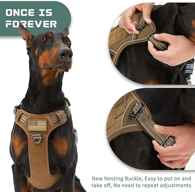 BUMBIN Tactical Dog Harness for Large Dogs No Pull, Famous TIK Tok No Pull Dog Harness, Fit Smart Reflective Pet Walking Harness for Training, Adjustable Dog Vest Harness with Handle Brown XL-PawvioPets