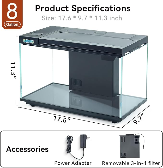8 Gallon Aquarium Kit Featuring Real-Time Temp Display, Adjustable Flow Pump, Bottom Storage, Multi-Position Filter & 6 Light Modes - Complete Fish Tank Starter for Betta or Goldfish-PawvioPets