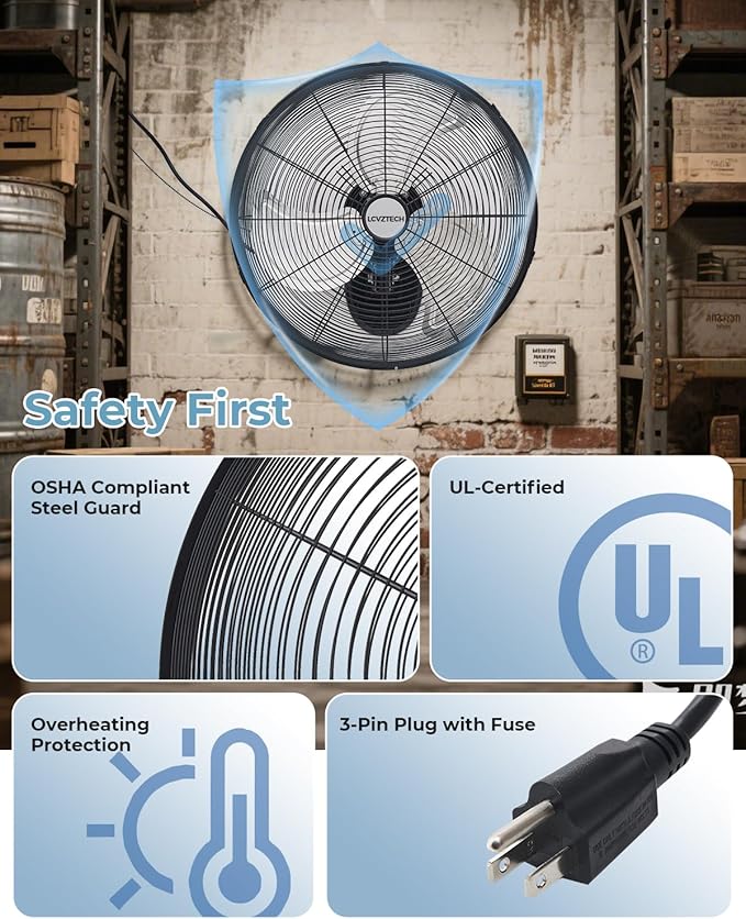 20 inch Wall Mount Fan Oscillating, 3-Speed 5500 CFM High Velocity Industrial Wall Mounted Fan, Heavy Duty Air Circulator for Garage, Shop, Gym, Workshop, Covered Patio - UL Listed-PawvioPets