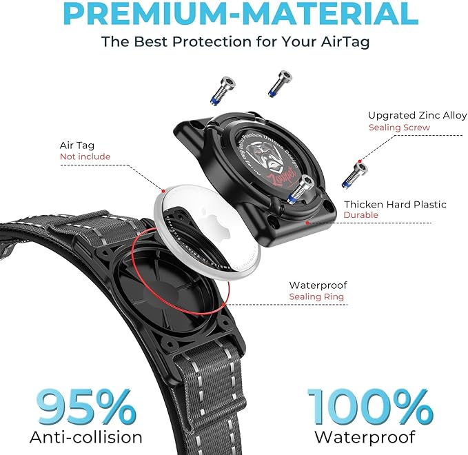 2025 Upgrade Airtag Dog Collar, Reflective Dog Collar with Airtag Holder, IP68 Waterproof| Metal Buckle| Ultra-Durable| Comfortable Padded, GPS Dog Collars for Medium Large Dogs (Black,M)-PawvioPets