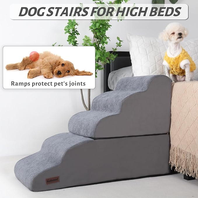 Dog Stairs and Ramp for High Bed, 5-Step Dog Steps for Small Dogs and Cats,Non-Slip Pet Stairs Suitable High Bed Climbing-PawvioPets
