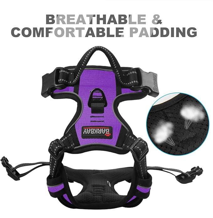 BARKBAY No Pull Dog Harness Front Clip Heavy Duty Reflective Easy Control Handle for Large Dog Walking(Purple,M)-PawvioPets
