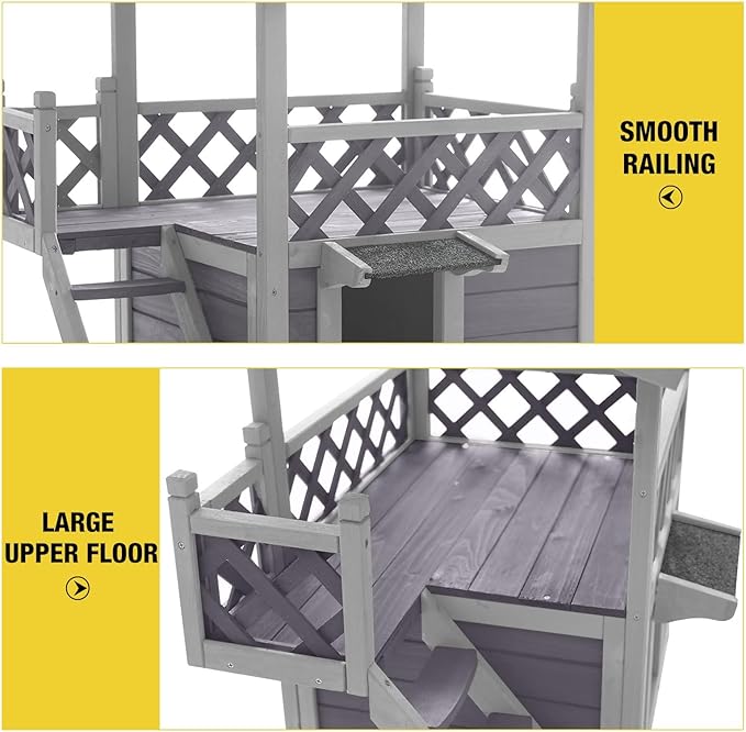 Aivituvin Cat House Outdoor Indoor Feral Kitty Shelter with Escape Door for Cats, Weatherproof Roof-PawvioPets