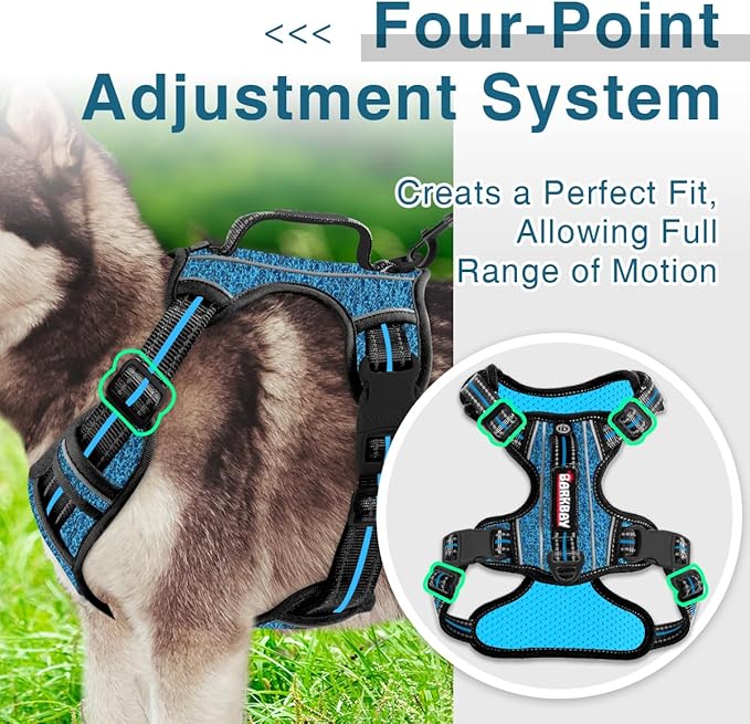 BARKBAY Dog Harness No Pull with ID Tag Pocket - Heavy Duty, Reflective, Easy Control for Large Dogs(Blue/Black,XL)-PawvioPets