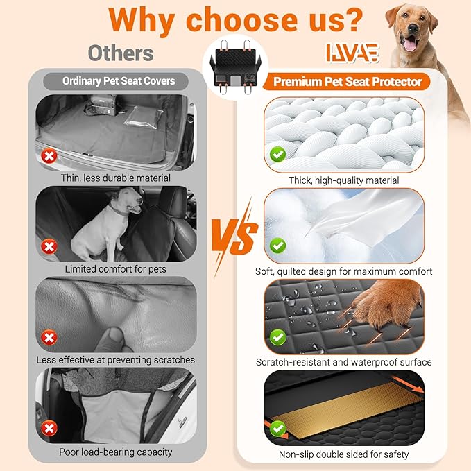 Back Seat Extender for Dogs Hard Bottom Holds 500lbs,Waterproof Dog Car Seat Cover for Back Seat, Truck-Large Space Dog Hammock for Truck-PawvioPets