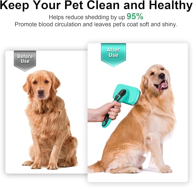 Dogs Self Cleaning Slicker Brush for Shedding & Grooming Short Long Haired Pets, Removes Loose Fur, Undercoat, Mats, Tangled for Large Medium Small Sensitive Skin of Cats. Easy to Cleaning-PawvioPets