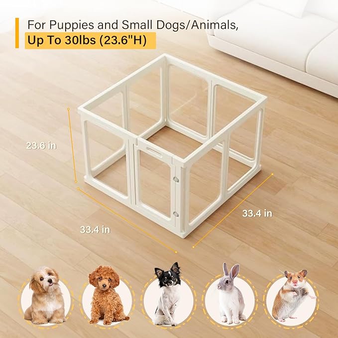 Clear Dog Play Pen, Acrylic Dog PlayPen for Puppy Cat Rabbit, Easy Assemble Pen, Preferable Small Cage, 23.6" H, 8Pcs-PawvioPets