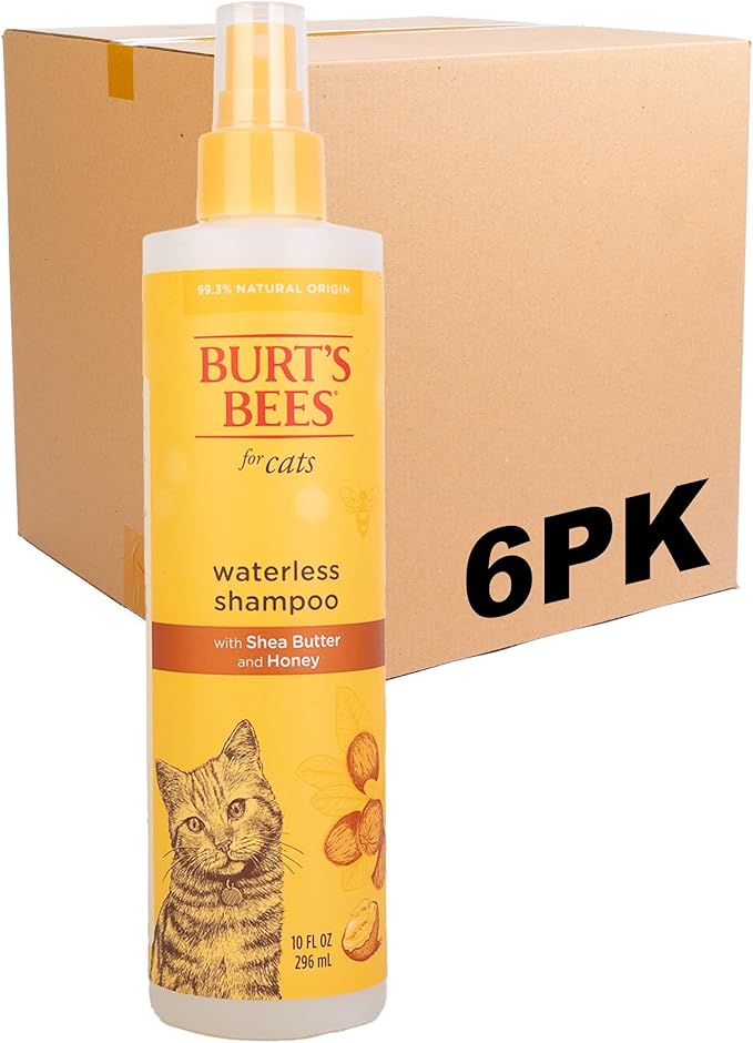 Burt's Bees for Pets Waterless Cat Grooming Spray with Shea Butter and Honey, 99.3% Natural Origin Formulas, Cats Dry Shampoo, Kitten Supplies, 6pk, 10oz-PawvioPets