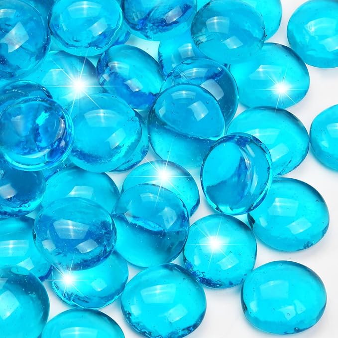 5LB Ocean Blue Flat Glass Marbles for Vases, Gemstone Beads Vase Filler Decorative Glass Pebbles for Fish Tank, DIY Crafts, Aquarium Decor Rocks-PawvioPets