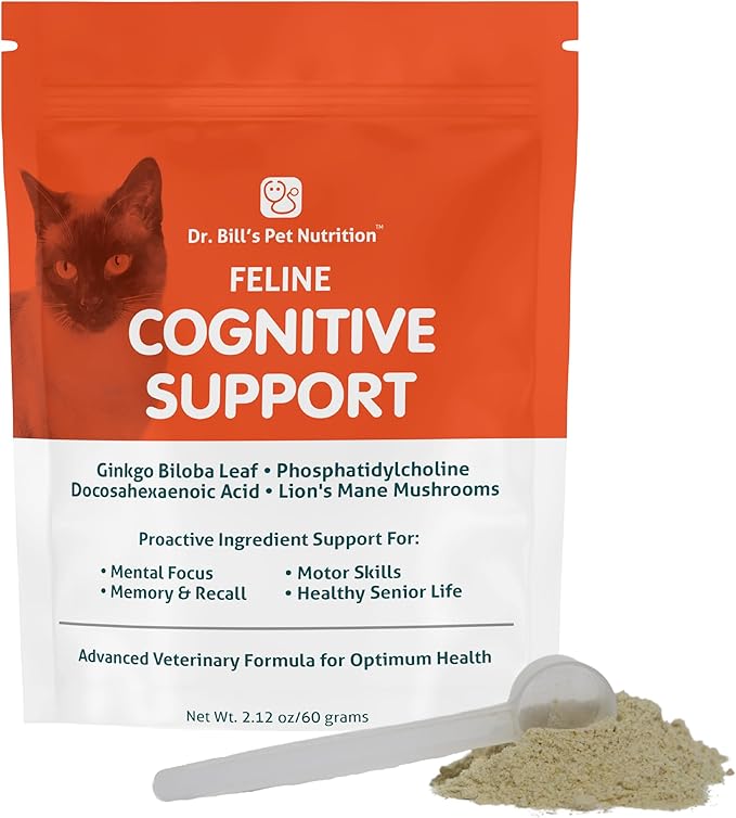 Dr. Bill's Feline Cognitive Support | Memory Support Supplement for Cats | Pet Supplement | Contains Gingko Biloba, L-Carnosine, Vitamin B-12, L-Glutamine, L-Tyrosine, and DHA-PawvioPets
