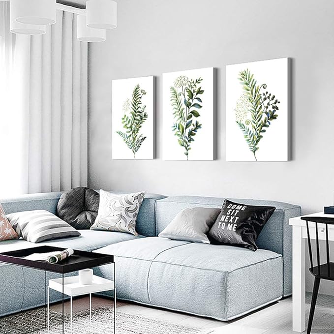 3 Pieces Framed Wall Art for Living Room Bathroom Wall Decorations Kitchen Wall decor Canvas Print decor modern Simple Bedroom Home Decoration Green leaves Poster wall paintings-PawvioPets