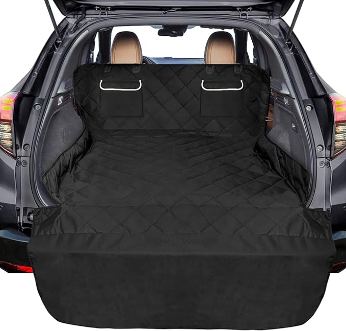F-color SUV Cargo Liner for Dogs, Waterproof Pet Cargo Cover Dog Seat Cover Mat for SUVs Sedans Vans with 2 Large Pockets, Non-Slip, Large Size Universal Fit, Black-PawvioPets