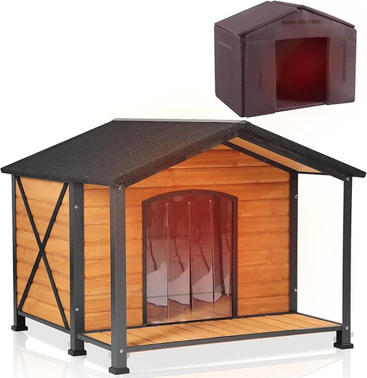 Aivituvin Outdoor Dog House with Chewproof Strong Metal Frame Insulated Outside Dog Kennel Weatherproof for Medium to Large Dogs, (41.5" L x 41.4" D x 34.1" H)-PawvioPets