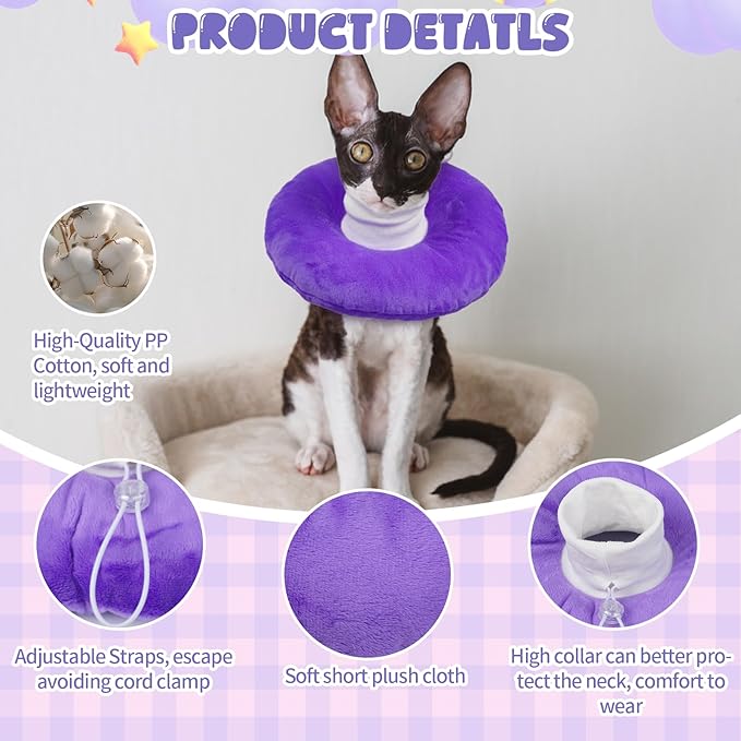 BRKURLEG Cat Recovery Collar Soft Cat Cones Pet Neck Protector Adjustable Kitten Cones to Stop Licking After Surgery Pet Elizabethan Collar for Cats Kittens, Purple, L-PawvioPets