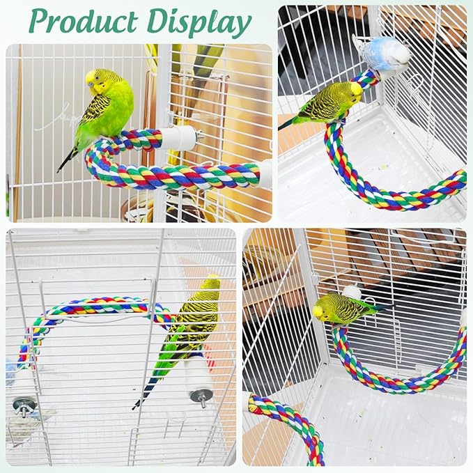 Colorful Bird Rope Perch Stand, Birdcage Swing Spiral Toys, Bird Climbing Standing Bungee Rope Perches Chew Toys Cage Accessories for Cockatiels Parrots Birds (40CM/15.7inch)-PawvioPets