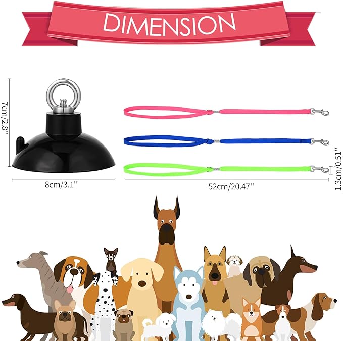 Frienda 4 Pieces Dog Bathing Tether with Suction Cup Pet Dog Grooming Tub Restraint Loops and Adjustable Cat Fixed Safety Rope for Pet Shower Bathing Grooming(Blue Pink Bright Green)-PawvioPets