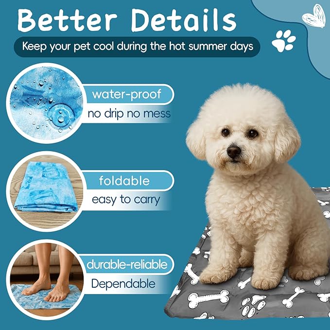 Cooling Pad for Large Dog,Instant Pet Cool Mat,Comfortable Cool Pet Mat for Cat.Portable Dog Bed for Summer. Suitable for Outdoor Summer Crate Pad.Long Time Cooling.Bone(Size-L 19.7 * 23.6in)-PawvioPets