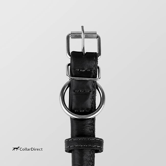 CollarDirect Rolled Leather Dog Collar, Soft Padded Round Puppy Collar, Handmade Genuine Leather Collar Dog Small Large Cat Collars 13 Colors (8-11 Inch, Black Textured)-PawvioPets