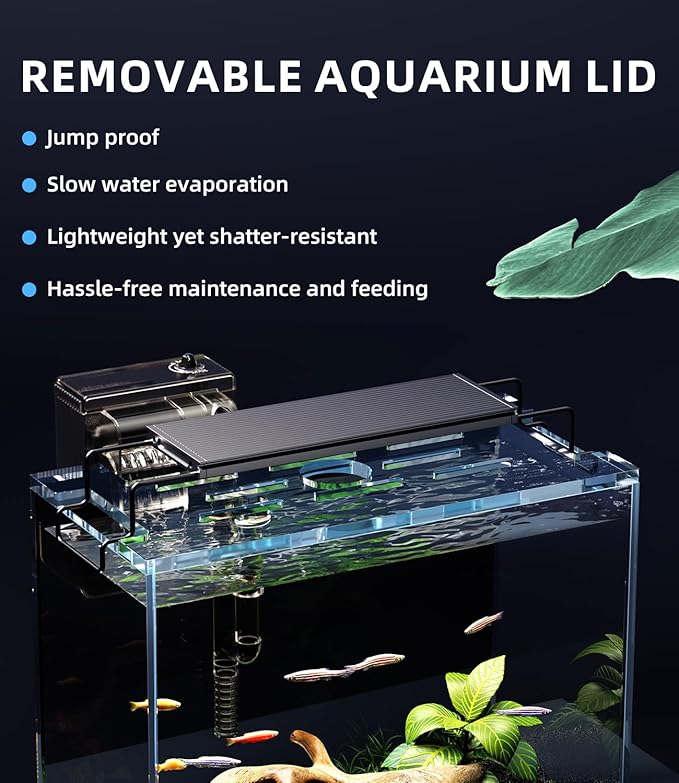 3 Gallon Fish Tank Aquarium Kit with Filter, LED Light with Timer, Siphon Vacuum Cleaner, Lid, Self-Cleaning Glass Rimless Betta Tank-PawvioPets