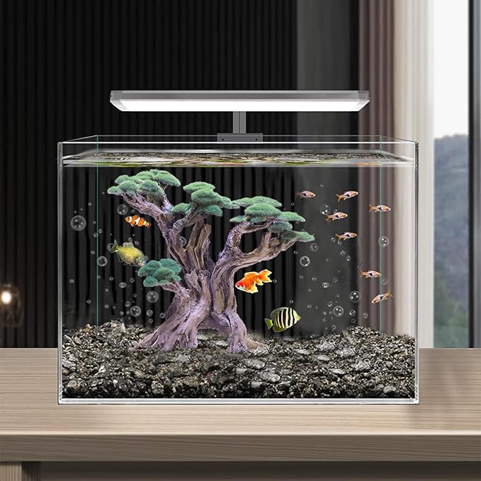 Fish Tank Decor- Bonsai Tree of The Forest with Faux Moss- Aquarium Decoration Aquascaping- Made of Sandstone, 8.8 x 4.3 x 7.8 inches-PawvioPets