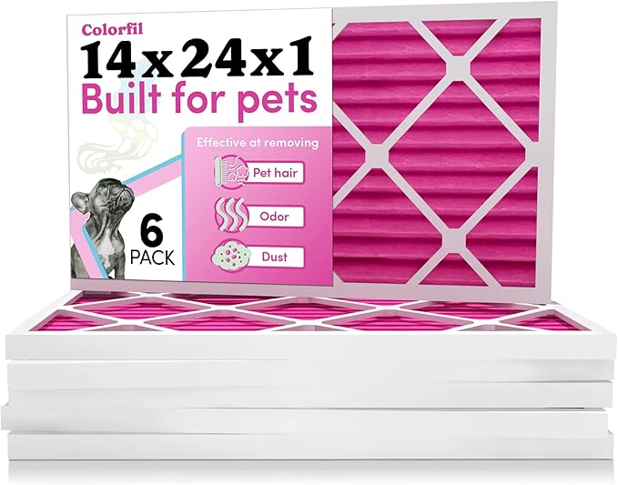 Colorfil 14x24x1 Air Filter (6-Pack) | Made in the USA | Color Changing | Remove Cat and Dog Odor | MERV 8 for Pet Hair Dander and Dust | 13.75"x23.75"x0.75" Exact Size-PawvioPets