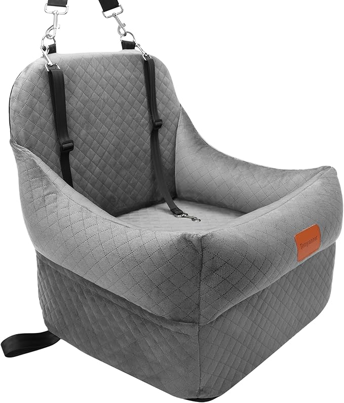 Dog Booster Car Seat with 7 Inches of Interior Height,Elevated Pet Car Seat for Small/Medium Sized Dogs,Puppy Portable Car Seat,Washable Removable Cover Travel Safety Car Seat,Easy to Use(H-Grey)-PawvioPets