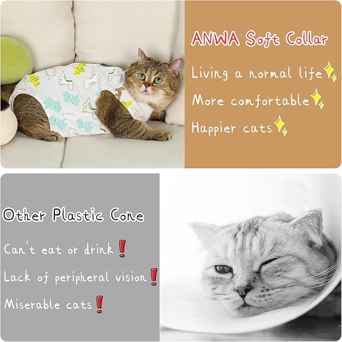 ANWA Cat Recovery Suit - Breathable Cat Onesie for Cats After Surgery Female, Kitten Surgery Recovery Suit Female Abdominal Wounds-PawvioPets