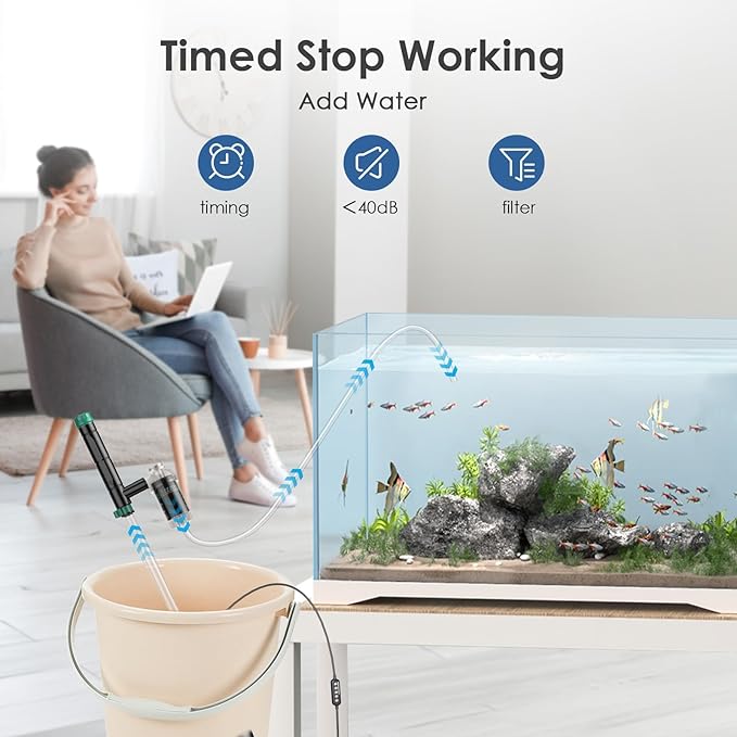 AKKEE Aquarium Vacuum Gravel Cleaner, 8 in 1 Multifunctional 36W Fish Tank Gravel Cleaner Vacuum for Water Changer Wash Sand Water Filter Circulation Waterproof Aquarium Vacuum Cleaner Timed Off-PawvioPets