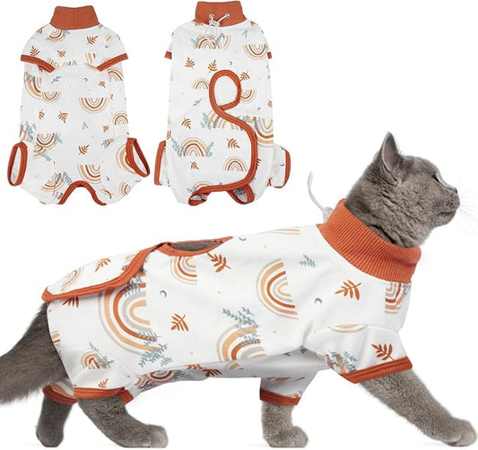 DENTRUN Cat Surgery Recovery Suit Female Male Soft Onesie, Kitten Surgical Collar Cone Alternative Shirt, Abdominal Wounds Anti-Licking Pajama for Small Pets Spay, Cat Body Suit Post Surgery-PawvioPets