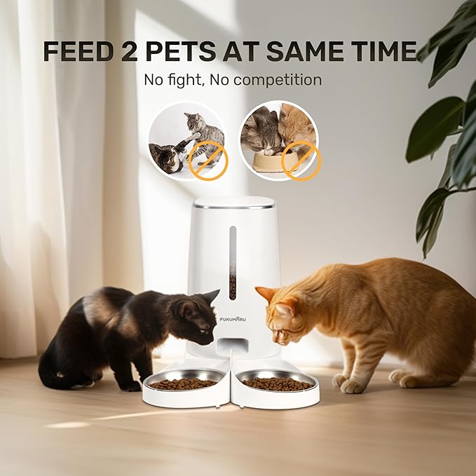 FUKUMARU Automatic Cat Feeder, 4L Dog Feeders with Double Bowls, Support DIY Meals and Timed Control WiFi Cat sFood Dispenser, Suit for Most Pet Food-PawvioPets