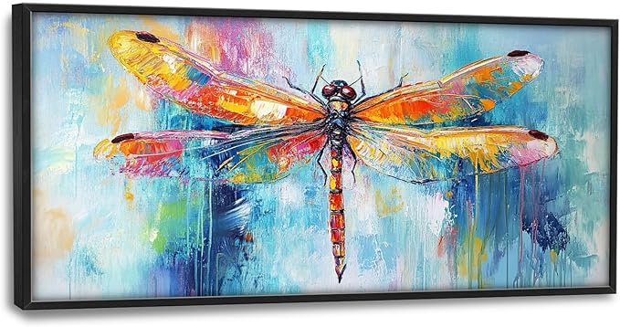 Extra Large Abstract Dragonfly Framed Wall Art for Living Room,Oversized Colorful Dragonfly Pictures Wall Decor,Teal Canvas Print Painting Modern Artwork Bedroom Office Bathroom 60L" x 30W"-PawvioPets