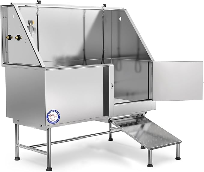 Flying Pig Grooming 62" Stainless Steel Pet Dog Bath Tub with Faucet (Right door/Left Drain), 62 x 27 x 58"-PawvioPets