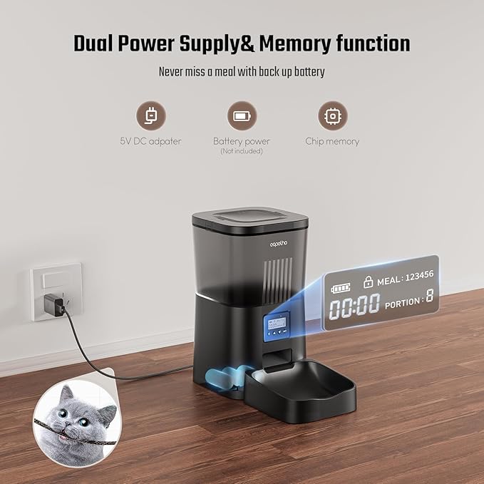 Espelho Automatic Cat Feeder- 4L Timed Cat Food Dispenser 1-6 Meals Control for Cat and Small Dog- Auto Pet Feeder with Desiccant Bag Keep Fresh for Reliable Easy Set Up and Clean- Voice Recorder-PawvioPets