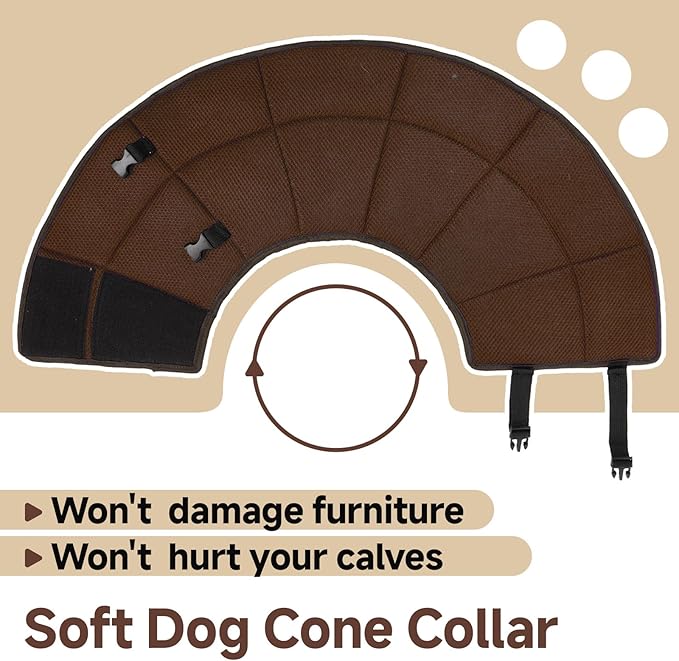 Dog Cone Collar XL, Soft Cones for Large Medium Small Dogs,Adjustable Dog Cone Alternative to Stop Licking, Comfy Elizabethan Collar for After Surgery Wound Healing & Hot Spots Brown-PawvioPets