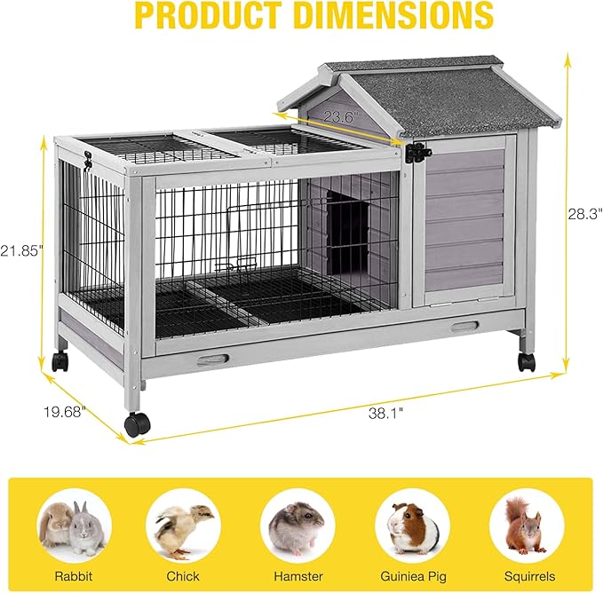 AIVITUVIN Rabbit Hutch Indoor with Wire Rabbit Cage Outdoor Bunny Cage with Run Guinea Pig Cage Leakproof Pull Out Tray-PawvioPets