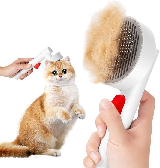 Cat Brush for Shedding with One-Click Button, Pet Comb for Indoor Cats, Suitable for Long or Short Haired Cats, Small and Medium Dogs, Grooming for Puppy Kitten Massage Removes Loose Fur-PawvioPets