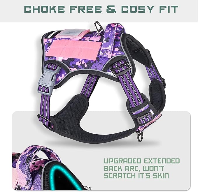 BUMBIN Tactical Dog Harness for Large Dogs No Pull, Famous TIK Tok No Pull Dog Harness, Fit Smart Reflective Pet Walking Harness for Training, Adjustable Dog Vest Harness with Handle Purple Camo L-PawvioPets
