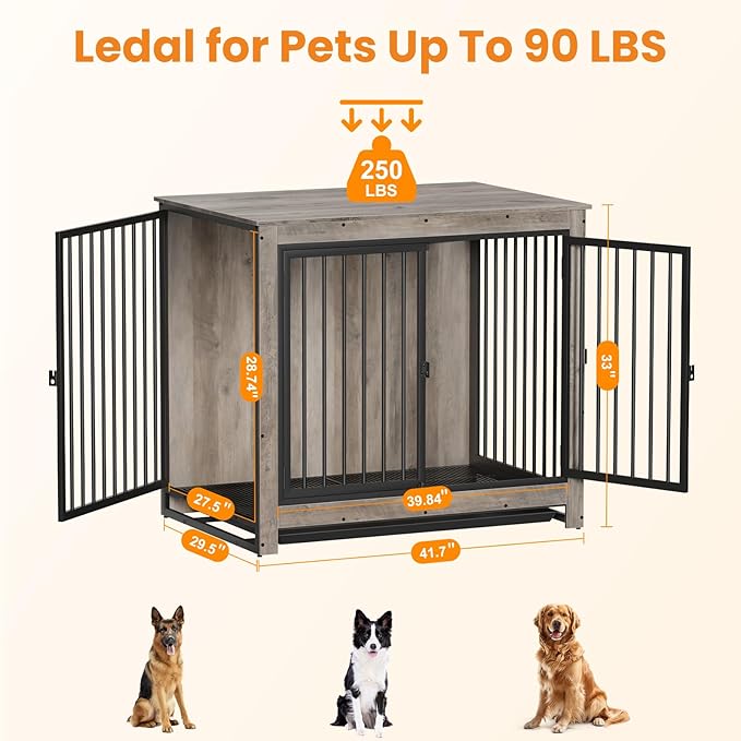 Dog Crate Furniture, Large Dog Crate Furniture, Dog Crate End Table for Large and Medium Dogs, Wooden Cage Kennel Furniture Indoor, Modern Dog Crate with Multi-Purpose Removable Tray-PawvioPets