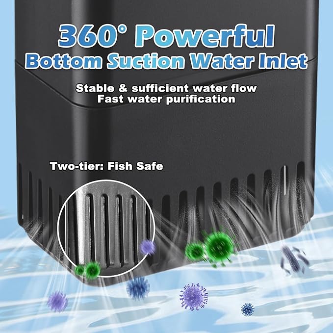 222GPH 10W Turtle Tank Filter Aquarium Filter Power Adjustable 10-40 Gal. Small Internal Filter 3-Stage Waterfall Bio-Filtration Quiet Low Water Level for Freshwater Saltwater Fish Tank Easy to Clean-PawvioPets