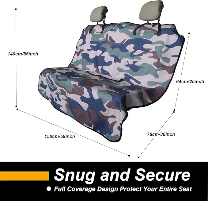Back Seat Cover for Car Trucks Van SUV,Waterproof Rear Bench Towel Seat Covers for Dogs and Kids,Automotive Backseat Protector (Camouflage)-PawvioPets