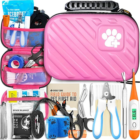 EVERLIT Pet Medic First Aid Kit | 95 Pcs Vet-Approved Medical, Outdoor & Emergency Supplies for Dogs, Cats, Animal Care | Travel-Friendly Compact Bag for Home, Car and Travel (Valentine Lace)-PawvioPets