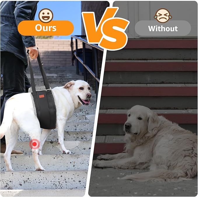 Adjustable Dog Lift Harness, Dog Sling for Large Dogs Hind Leg Support, Soft Lift Support Helps Senior, Injured, Disabled and After ACL Surgery Dogs-Black & Grey (Large)-PawvioPets